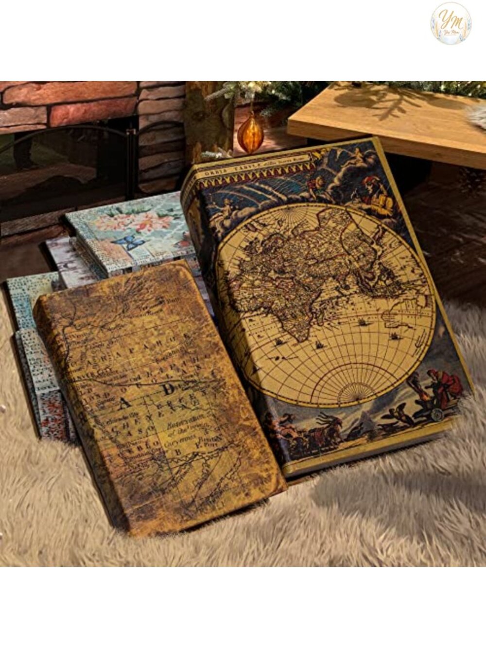 Decorative Book Box Set of 2 MDF Fleece Lined Magnetic Snap Storage